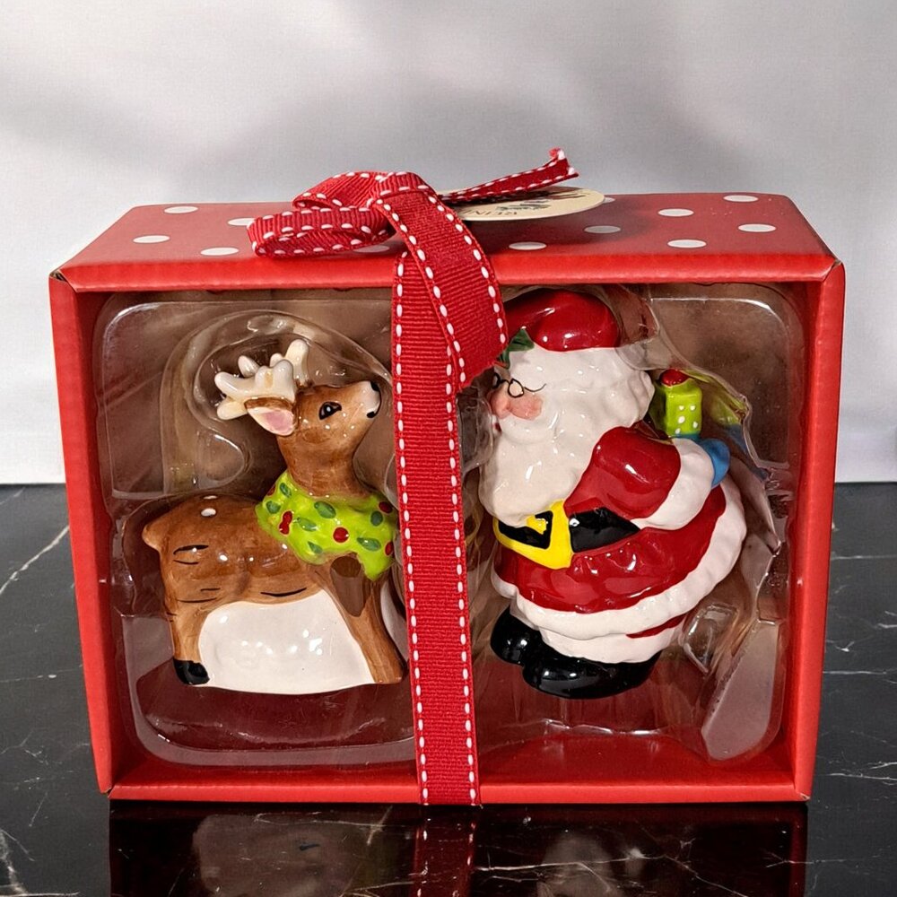 NEW BLUE SKY SANTA AND REINDEER  SALT & PEPPER SHAKERS - Picture 1 of 9